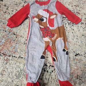 Red and Gray Reindeer Pajama Onesie